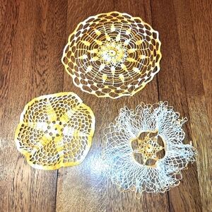 Set of Three Vintage Crochet Doilies in Orange & White